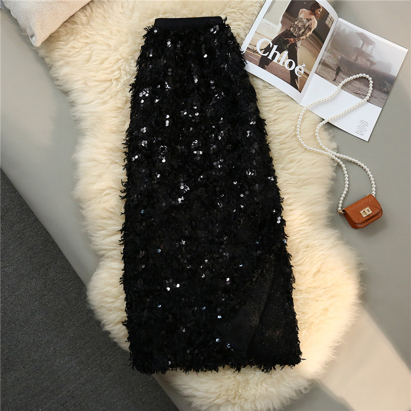 Suknja A-linije, srednje duljine, jednofarbni uzorak, Chenille tkanina, sadržaj Spandexa