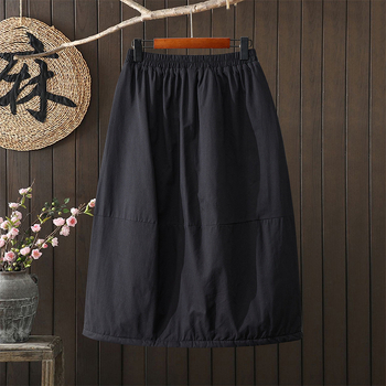 Fustă midi în linie A, lungime medie; model solid; plisare; elasticitate ridicată; țesătură din amestec bumbac-poliester (95%+)