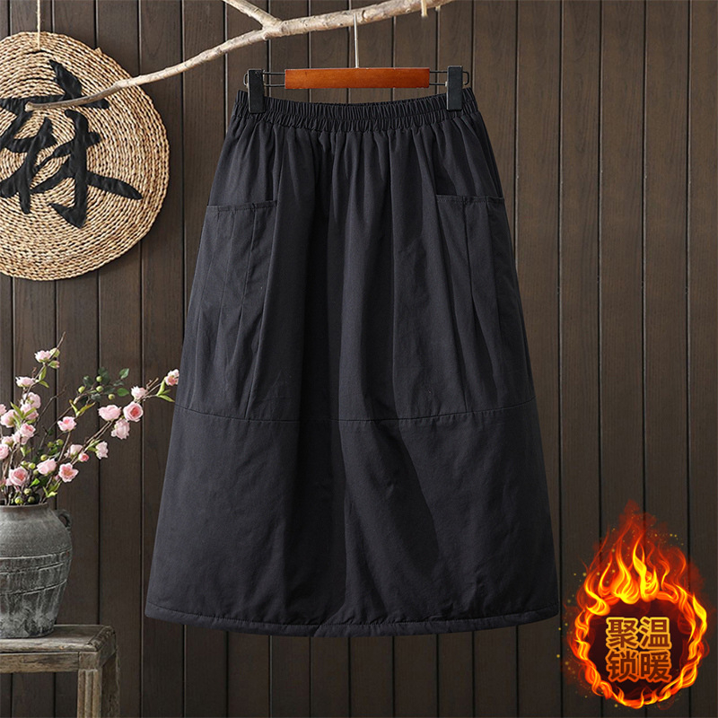 Fustă midi în linie A, lungime medie; model solid; plisare; elasticitate ridicată; țesătură din amestec bumbac-poliester (95%+)