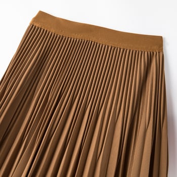 Fustă plisată, talie înaltă, lungime midi, model solid, țesătură crepe din poliester, 91-99% poliester și până la 10% elastan