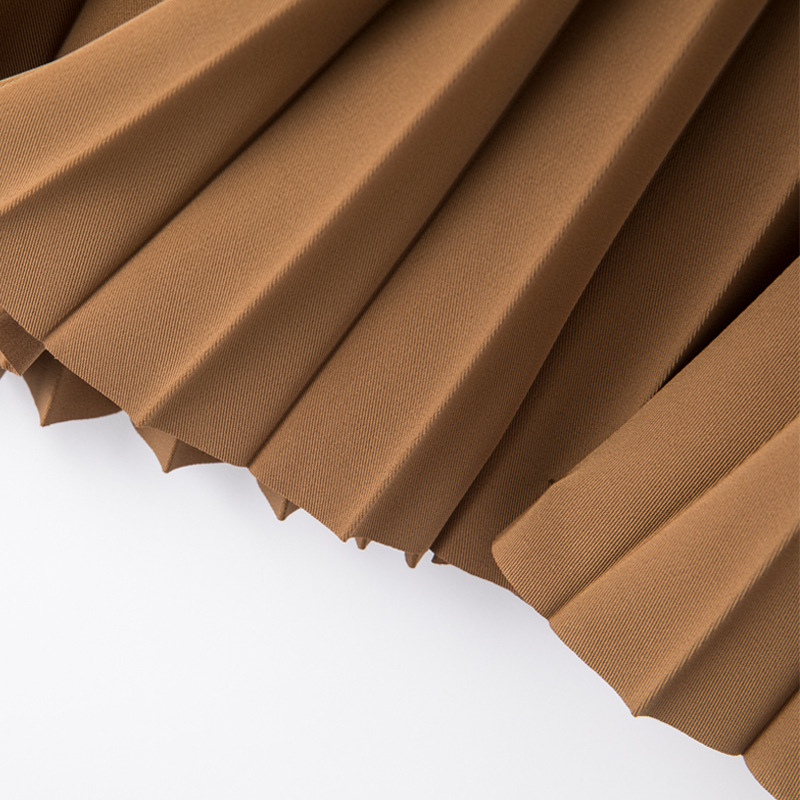 Fustă plisată, talie înaltă, lungime midi, model solid, țesătură crepe din poliester, 91-99% poliester și până la 10% elastan