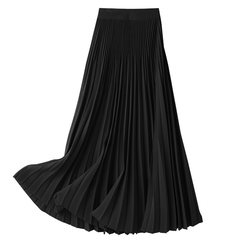 Fustă plisată, talie înaltă, lungime midi, model solid, țesătură crepe din poliester, 91-99% poliester și până la 10% elastan