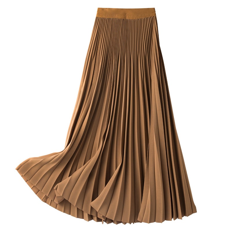 Fustă plisată, talie înaltă, lungime midi, model solid, țesătură crepe din poliester, 91-99% poliester și până la 10% elastan