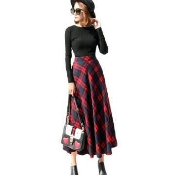 Dámska dlhá vlnená sukňa s kockovaným vzorom, A-línia, jesenná 2025 kolekcia, potlačená látka