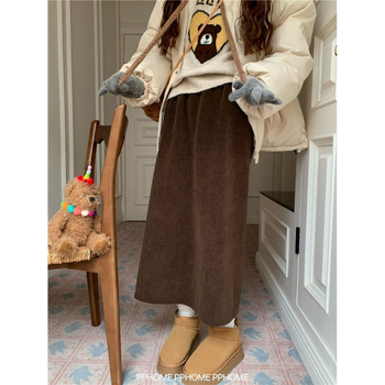 Corduroy suknja A-linije, srednja duljina, 90–95% poliester, Zima 2024