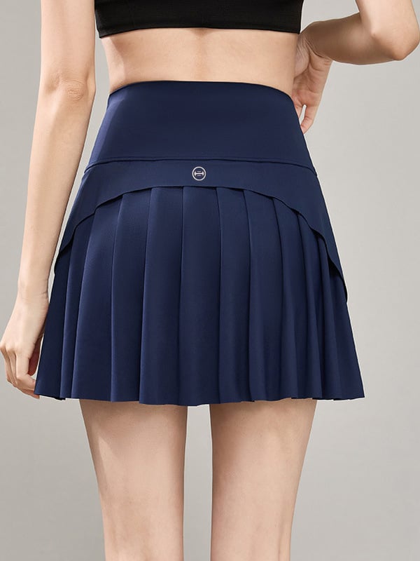 Fustă tenis A-line, lungime semi, talie înaltă, efect de ridicare a feselor, anti-transparență