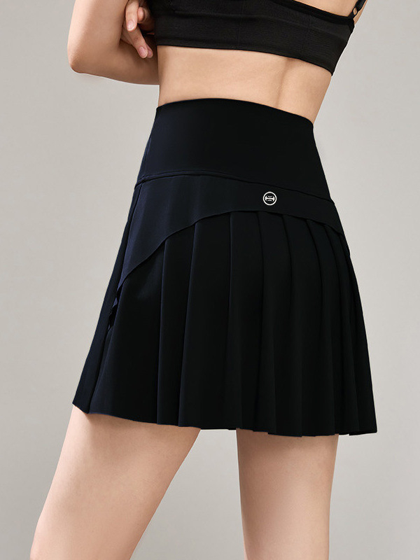 Fustă tenis A-line, lungime semi, talie înaltă, efect de ridicare a feselor, anti-transparență