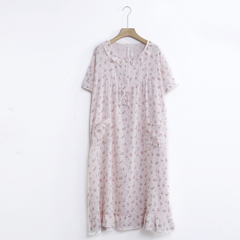 Νυχτερινό φόρεμα μέσου μήκους από διπλό στρώμα γάζας, βαμβάκι, στρογγυλή λαιμοκοπύα, εκτυπωμένο οικιακό ένδυμα