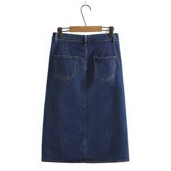 Fustă denim în A-line, talie înaltă, despicare la tiv, material bumbac 51–70%, stil coreean, Vara 2022