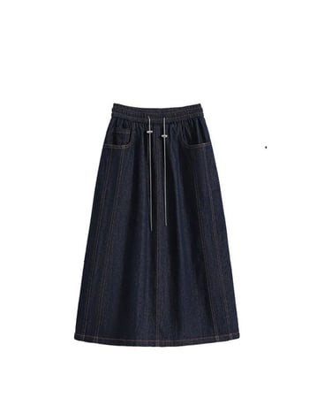 Fustă denim în A-line, midi, cu nasturi, microelastică, stil european