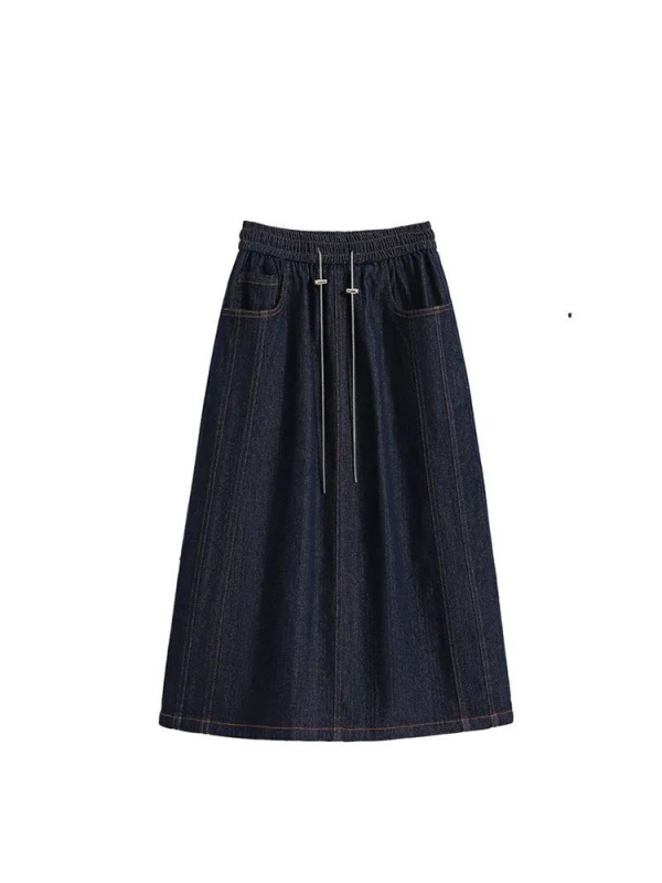 Fustă denim în A-line, midi, cu nasturi, microelastică, stil european