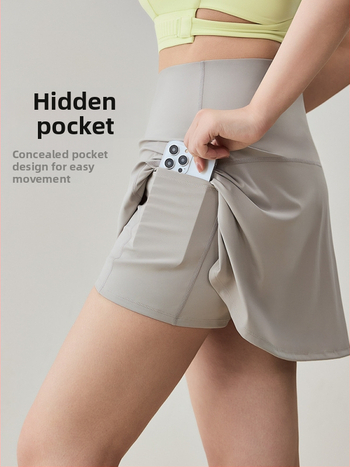 Fustă sport pentru femei, talie înaltă, pentru alergare, tenis și yoga – fustă-skort cu șorturi integrate