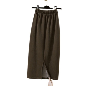 Fustă tip A-line, talie înaltă, deschidere în față, lungime medie, țesătură chenille-spandex