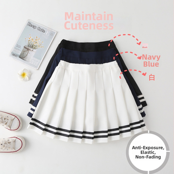 Fustă plisată pentru fete, talie înaltă, linie A, stil JK, dungată. Material: amestec poliester-bumbac; țesătura principală 88% poliester; căptușeală poliester 71–80%.