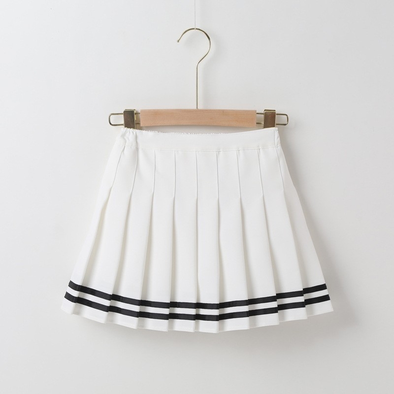 Fustă plisată pentru fete, talie înaltă, linie A, stil JK, dungată. Material: amestec poliester-bumbac; țesătura principală 88% poliester; căptușeală poliester 71–80%.