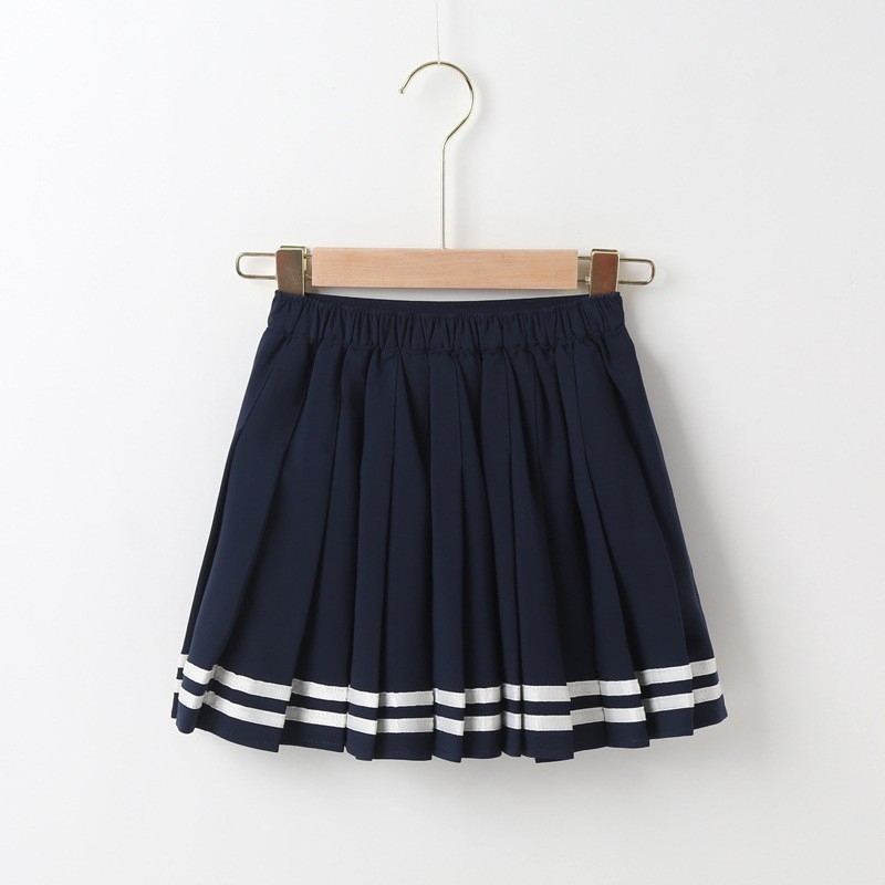 Fustă plisată pentru fete, talie înaltă, linie A, stil JK, dungată. Material: amestec poliester-bumbac; țesătura principală 88% poliester; căptușeală poliester 71–80%.