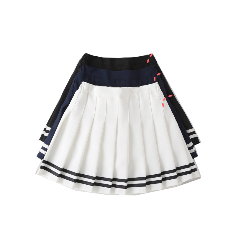 Fustă plisată pentru fete, talie înaltă, linie A, stil JK, dungată. Material: amestec poliester-bumbac; țesătura principală 88% poliester; căptușeală poliester 71–80%.