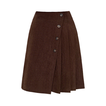 A-line suknja s visokim strukom, srednje dužine, corduroy (monokromatski uzorak, retro stil, zima 2025)