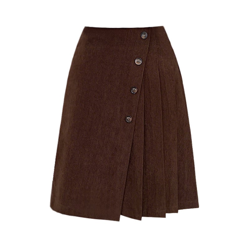 A-line suknja s visokim strukom, srednje dužine, corduroy (monokromatski uzorak, retro stil, zima 2025)