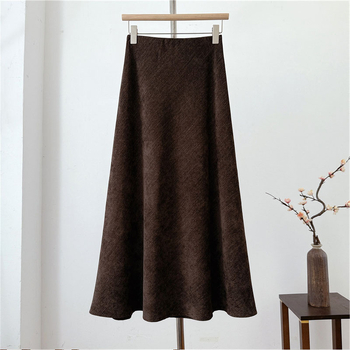 Fustă midi în linie A, talie înaltă, stil retro, țesătură poliester 50-70% conținut, toamnă 2025