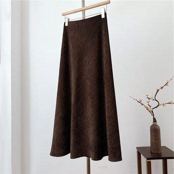 Fustă midi în linie A, talie înaltă, stil retro, țesătură poliester 50-70% conținut, toamnă 2025