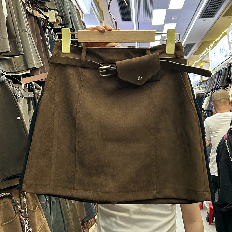 Plus veličine, američki retro imitacija velura, kratka suknja s visokim strukom, A-linija, smeđa, za žene