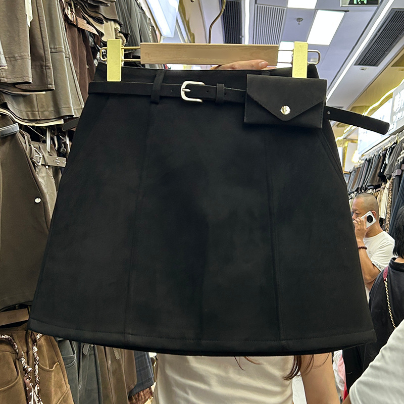 Plus veličine, američki retro imitacija velura, kratka suknja s visokim strukom, A-linija, smeđa, za žene