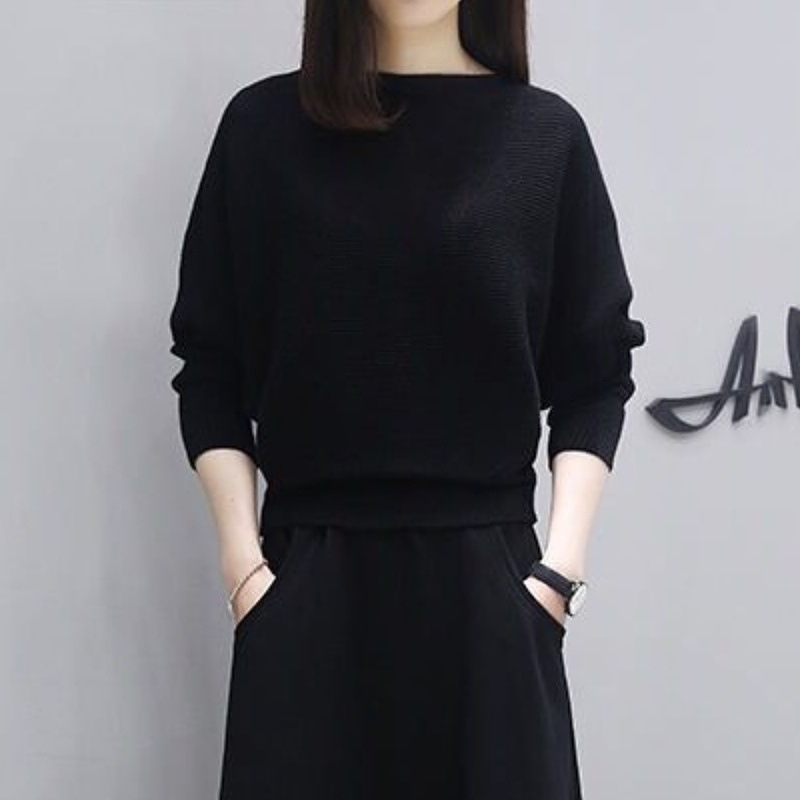 Set de două piese tricotat pentru femei, primăvara 2024, poliester, fustă lungă, mâneci lungi, stil urban