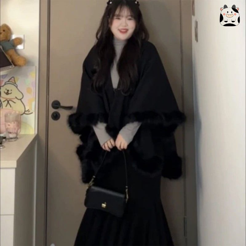 Set sukien s kožušínovým plášťom cez rameno, dlhé rukávy, mini sukňa, spandex zmes, jar 2025