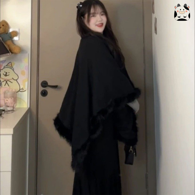 Set sukien s kožušínovým plášťom cez rameno, dlhé rukávy, mini sukňa, spandex zmes, jar 2025