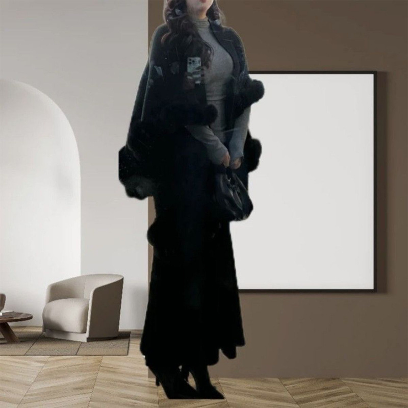 Set sukien s kožušínovým plášťom cez rameno, dlhé rukávy, mini sukňa, spandex zmes, jar 2025