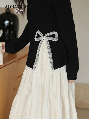 Дамска плетена блуза с мъниста и дантелено парче, качулка, талия до кръста