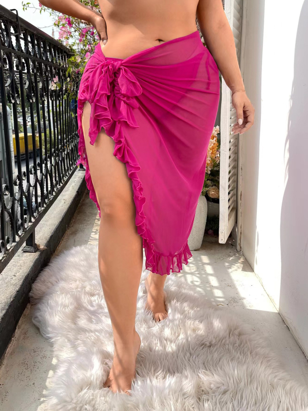 Strandruha készlet: chiffon szoknya és fürdőruha, melltartó párna beépített, egyszínű modell, 82% poliészter, bélés 18% spandex, tömeg 300 g