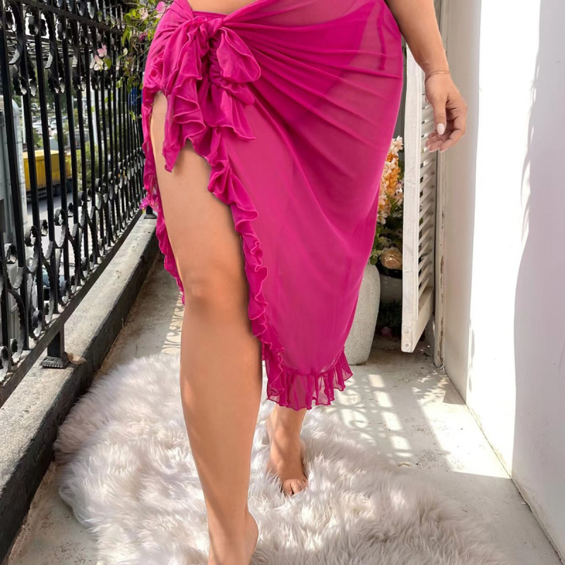 Strandruha készlet: chiffon szoknya és fürdőruha, melltartó párna beépített, egyszínű modell, 82% poliészter, bélés 18% spandex, tömeg 300 g