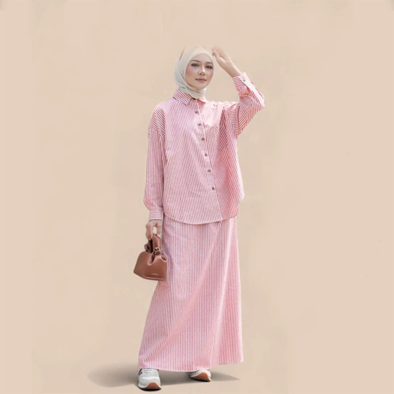 Dvojdielna súprava s pruhovaným kardigánom a sukňou pre ženy, top v štýle košele, priadené farbený polyester, zima 2025