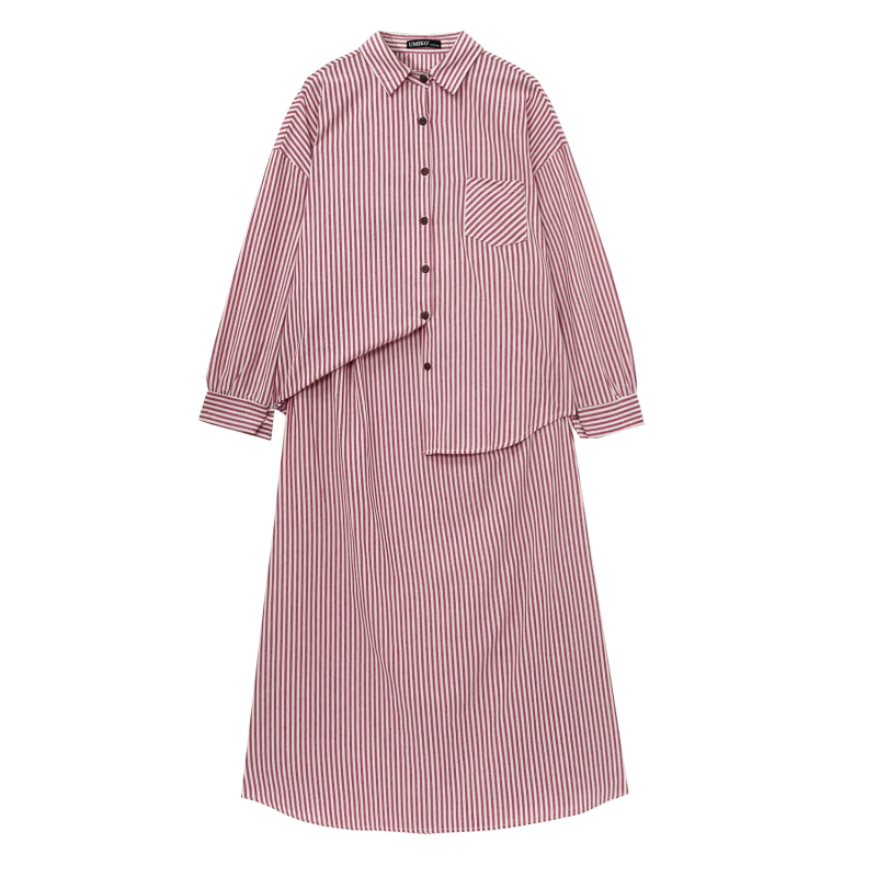 Dvojdielna súprava s pruhovaným kardigánom a sukňou pre ženy, top v štýle košele, priadené farbený polyester, zima 2025