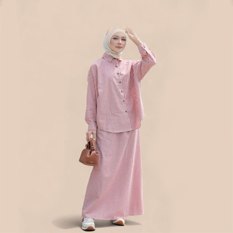 Dvojdielna súprava s pruhovaným kardigánom a sukňou pre ženy, top v štýle košele, priadené farbený polyester, zima 2025