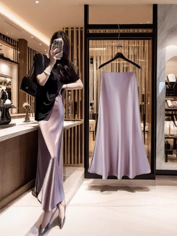 Magas derekú acetát-szatén fishtail midi szoknya nőknek