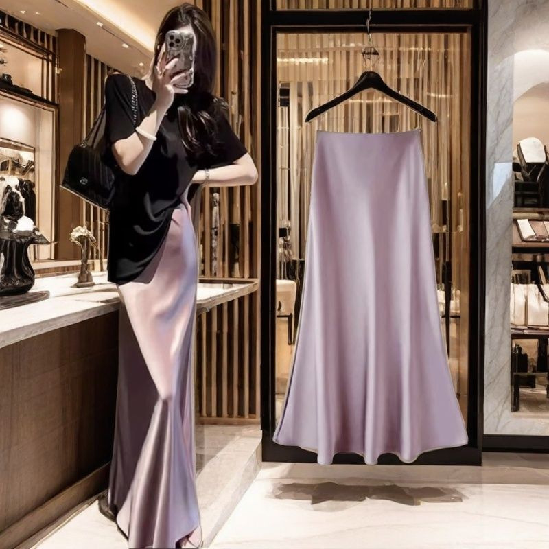 Magas derekú acetát-szatén fishtail midi szoknya nőknek