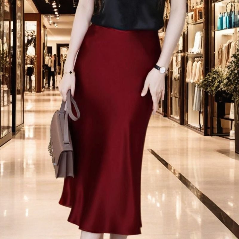 Magas derekú acetát-szatén fishtail midi szoknya nőknek