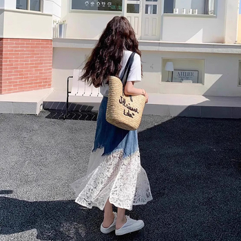 Set fustă-top cu dantelă și fustă din denim (Poliester 80–90%, Lungime fustă: midi, Mâneci: 3/4, Vară 2025)