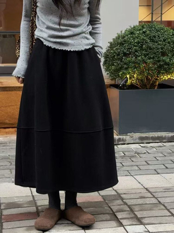 Zhidian Dlhá A-línia vlnená sukňa s elastickým pásom, hrubá látka, jar 2025, ležérny japonsko-kórejský štýl