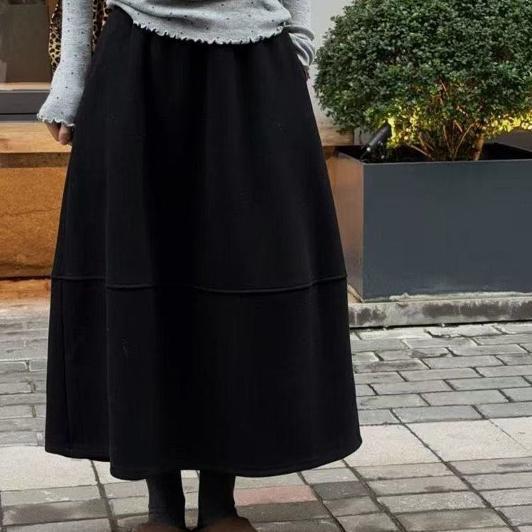 Zhidian Dlhá A-línia vlnená sukňa s elastickým pásom, hrubá látka, jar 2025, ležérny japonsko-kórejský štýl