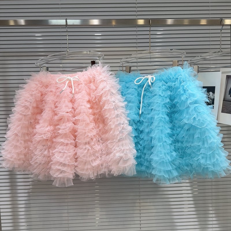 Puff szoknya, Friss és édes stílus, Hálós anyag, Pamut tartalom 30% alatt, Rövid fazon