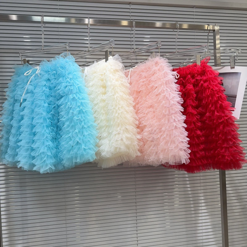 Puff szoknya, Friss és édes stílus, Hálós anyag, Pamut tartalom 30% alatt, Rövid fazon