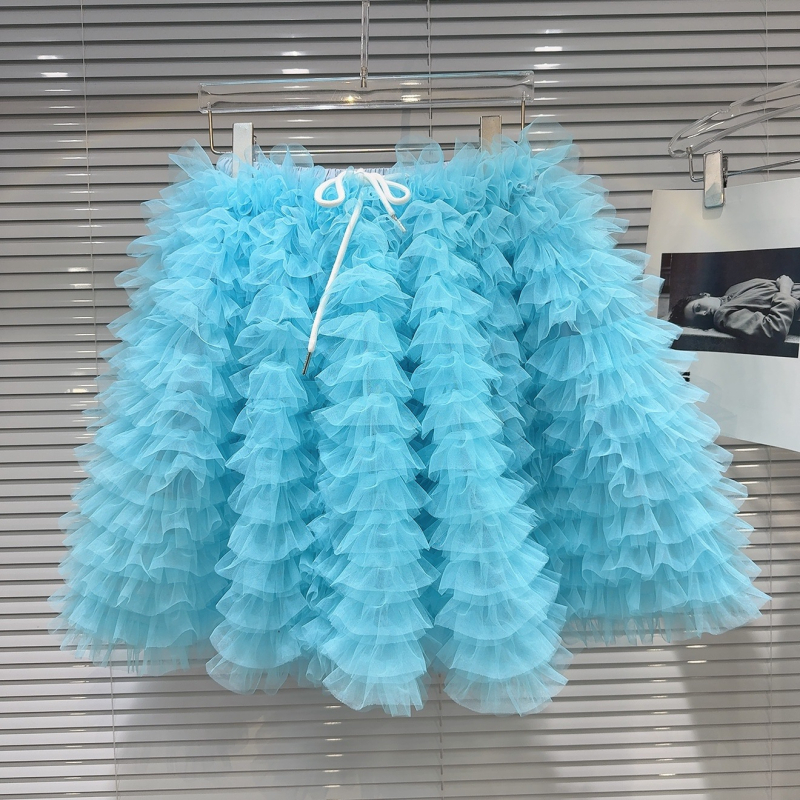 Puff szoknya, Friss és édes stílus, Hálós anyag, Pamut tartalom 30% alatt, Rövid fazon