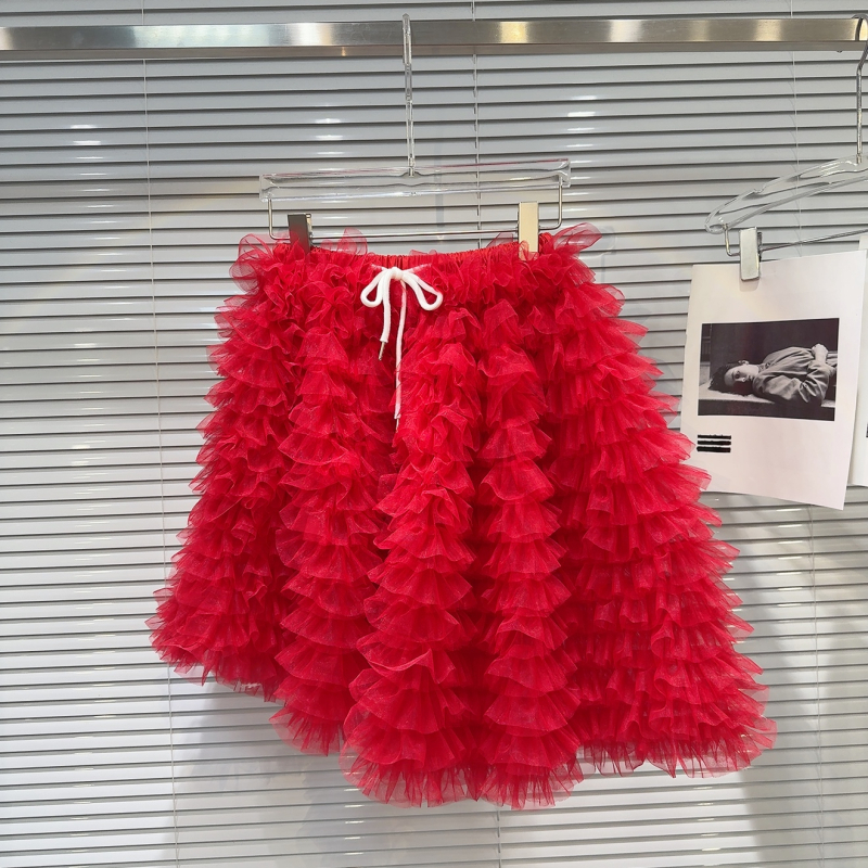 Puff szoknya, Friss és édes stílus, Hálós anyag, Pamut tartalom 30% alatt, Rövid fazon