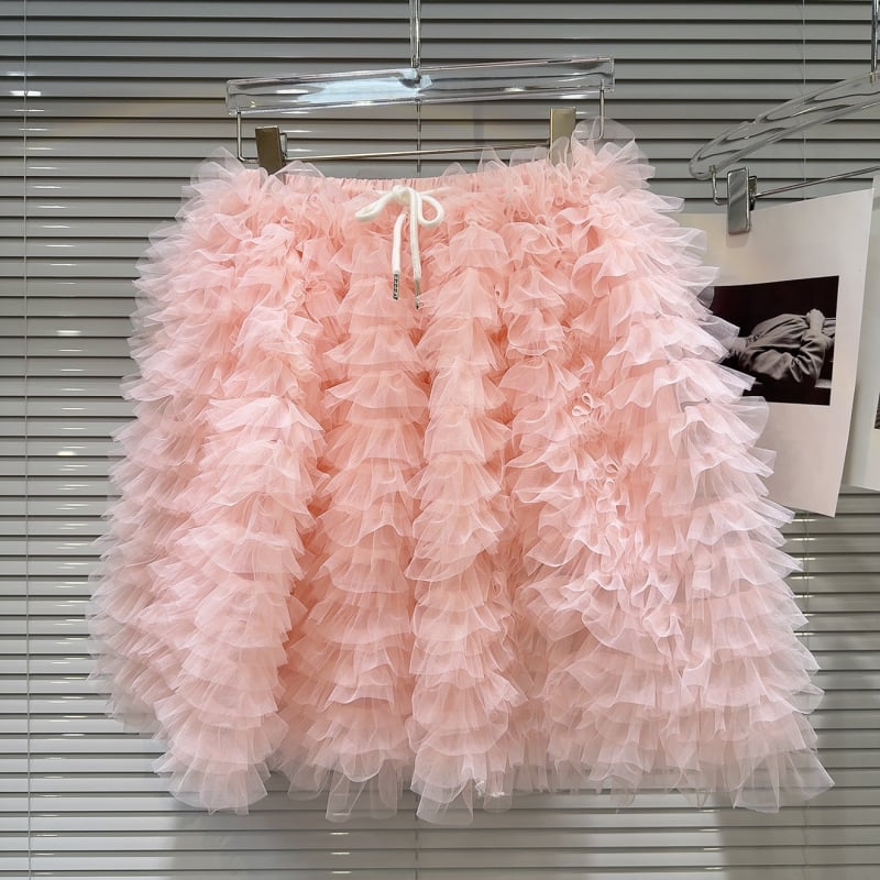 Puff szoknya, Friss és édes stílus, Hálós anyag, Pamut tartalom 30% alatt, Rövid fazon