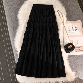 Pletena plisirana duga suknja, A-linija, visokim strukom