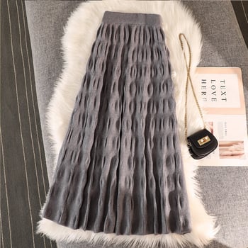 Pletena plisirana duga suknja, A-linija, visokim strukom